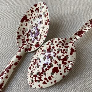 Enamelware Slotted Spoon - Burgundy and Cream - Image 2