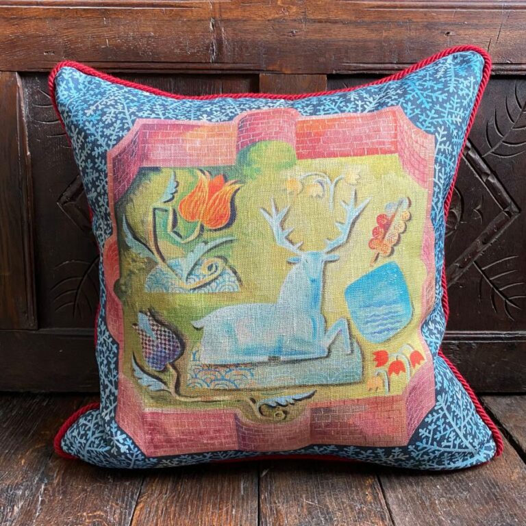 Clive Hicks Jenkins Cushion - Hortus Conclusus White Hart