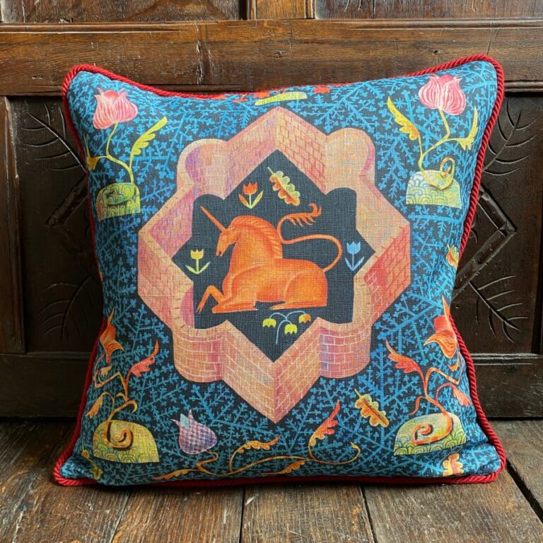 Clive Hicks Jenkins Cushion - Hortus Conclusus Unicorn