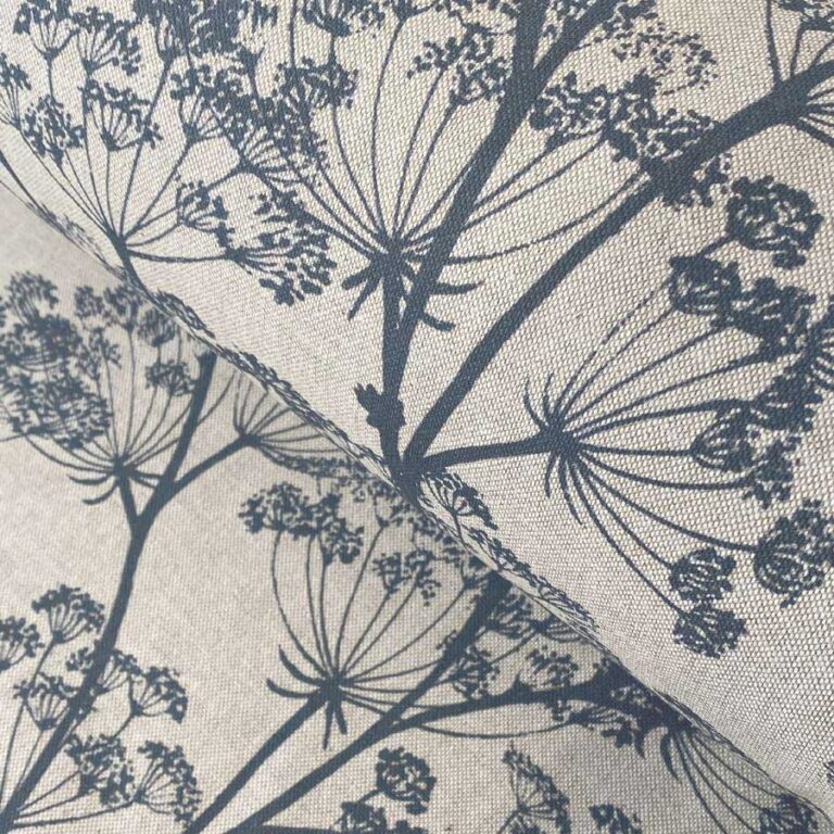 cow parsley fabric in a dark indigo blue