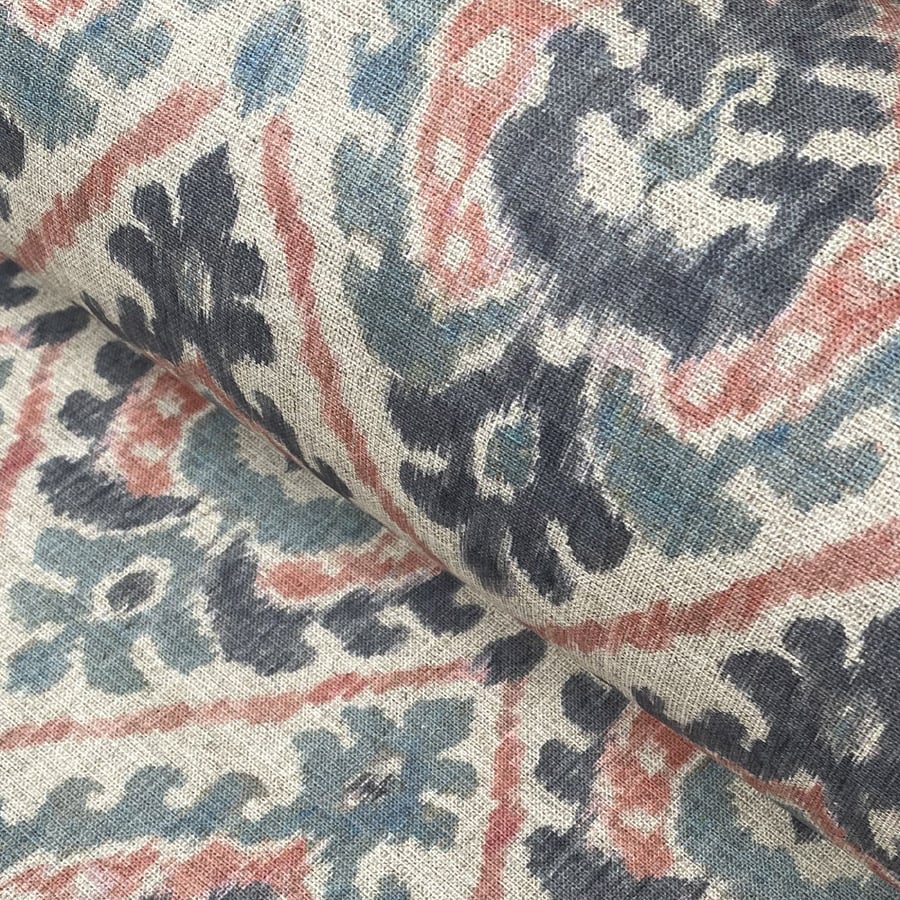 Extra Wide Ikat Fabric in blue and pink