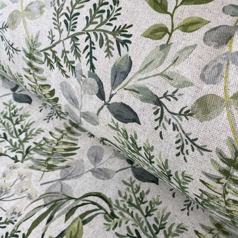 Extra wide fabric with leaf design in green