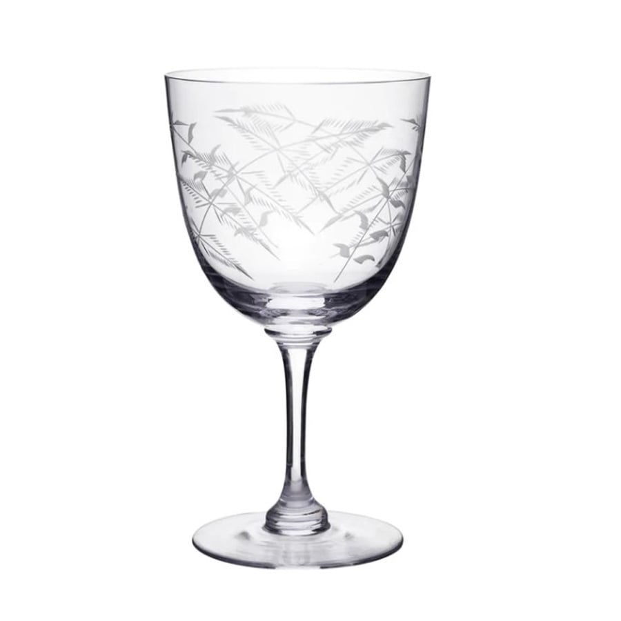 Set of Six Crystal Wine Glasses - Fern Design