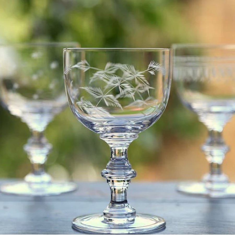 Set of Four Crystal Wine Goblets - Fern Design