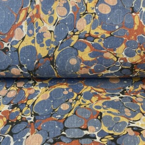 Marbled Fabric, Marbled linen in blue