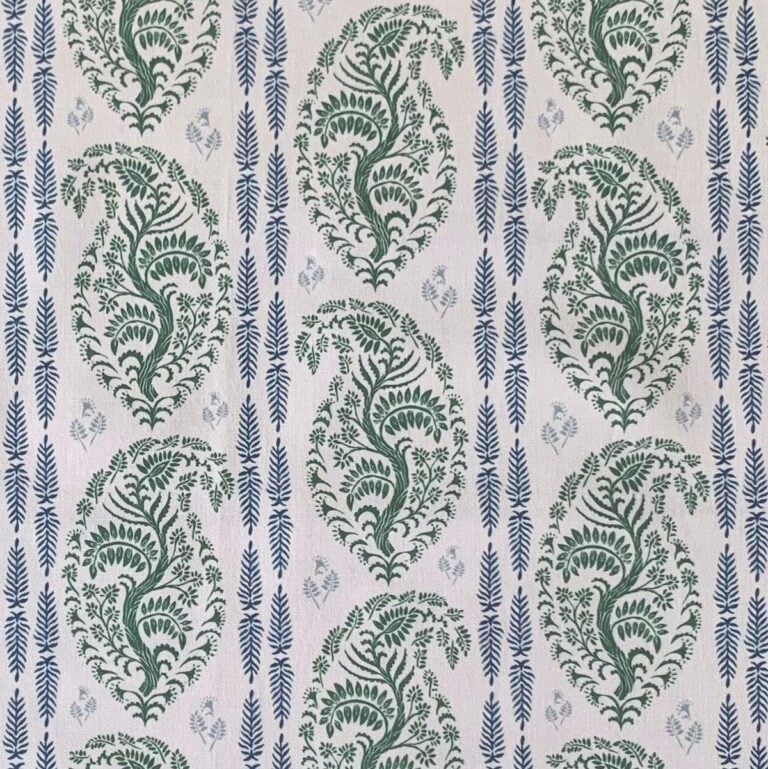 Larisa Stripe Ivory - Leaf Green and Indigo - Image 2