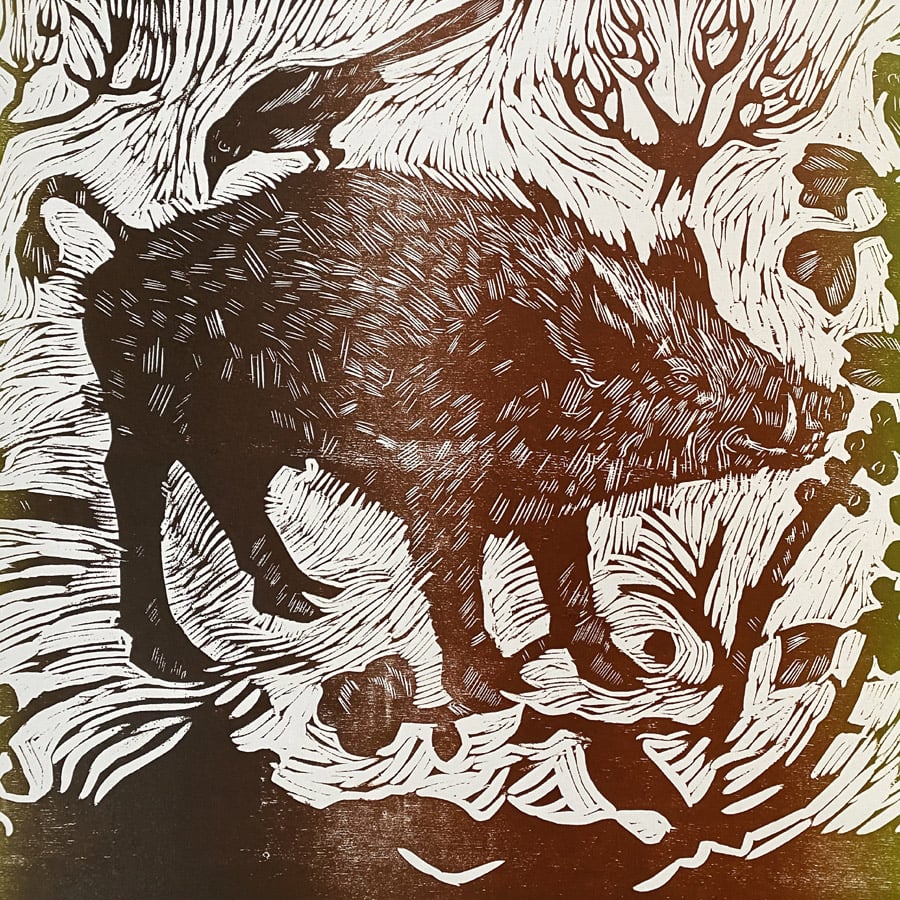 Wild Boar in the Brussel Sprouts, Letterpress Poster Jen Whiskerd