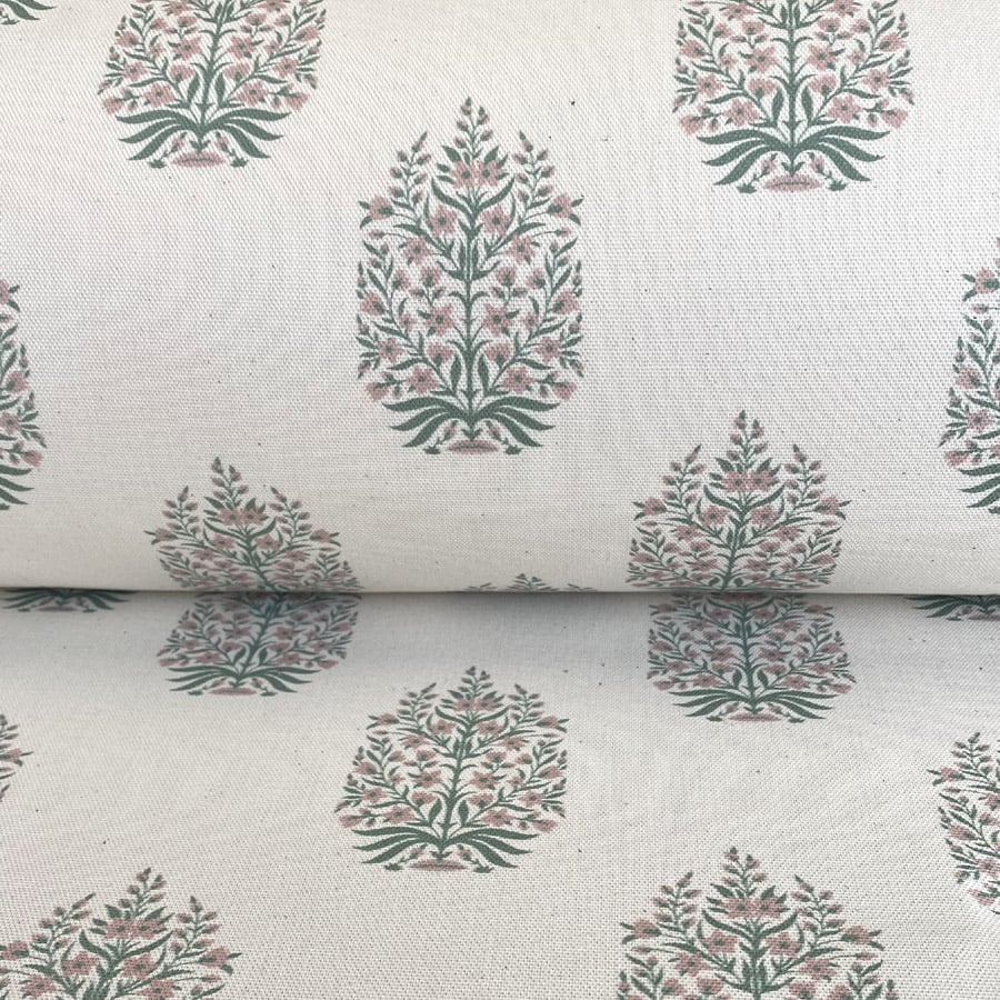 Kamala on Ivory - Soft Green and Carnation Pink