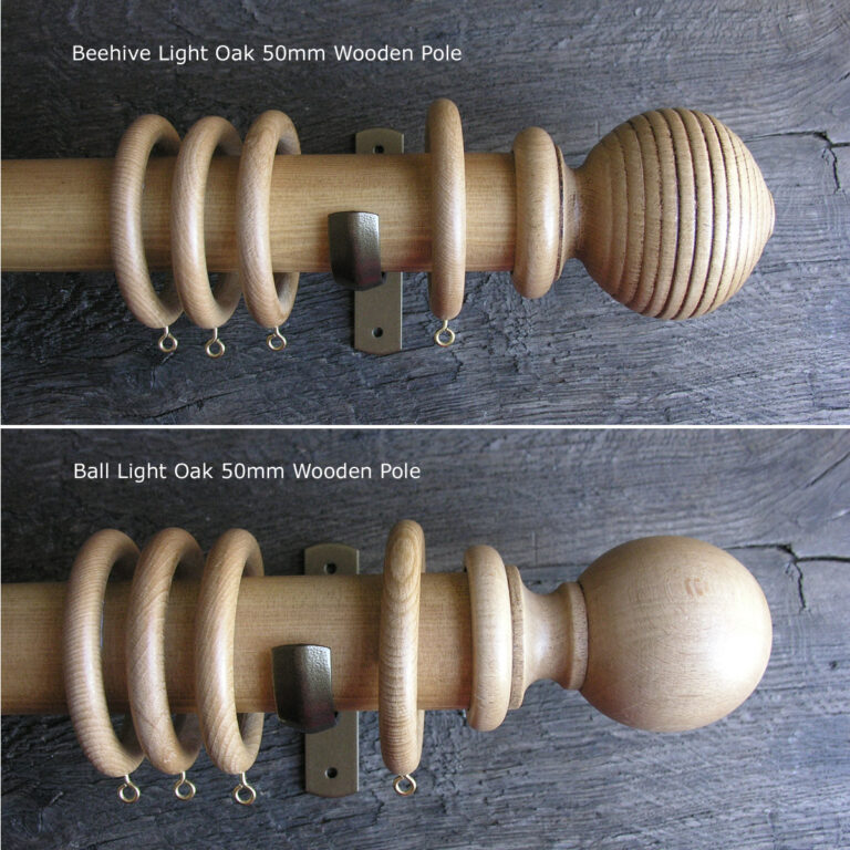 50mm Wooden Curtain Pole Set - Light Oak Finish