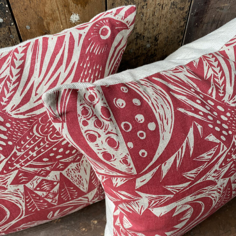 Bird Garden Cushion - Cherry Red - Image 2