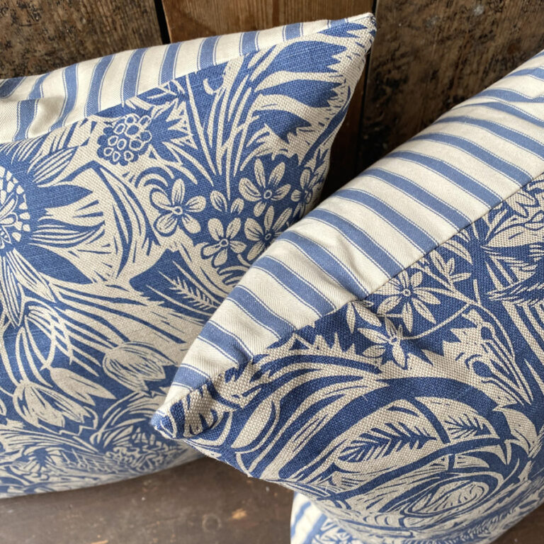 Squirrel and Sunflower Cushion - Indigo - Image 2