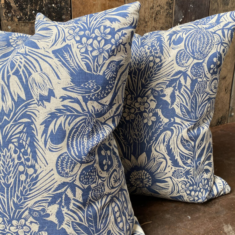 Squirrel and Sunflower Cushion - Indigo - Image 4