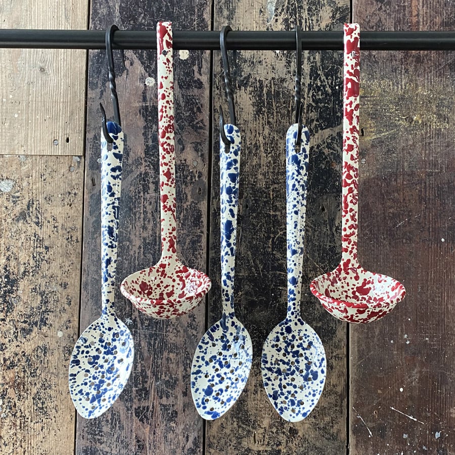 Enamelware Large Serving Spoon - Navy and Cream