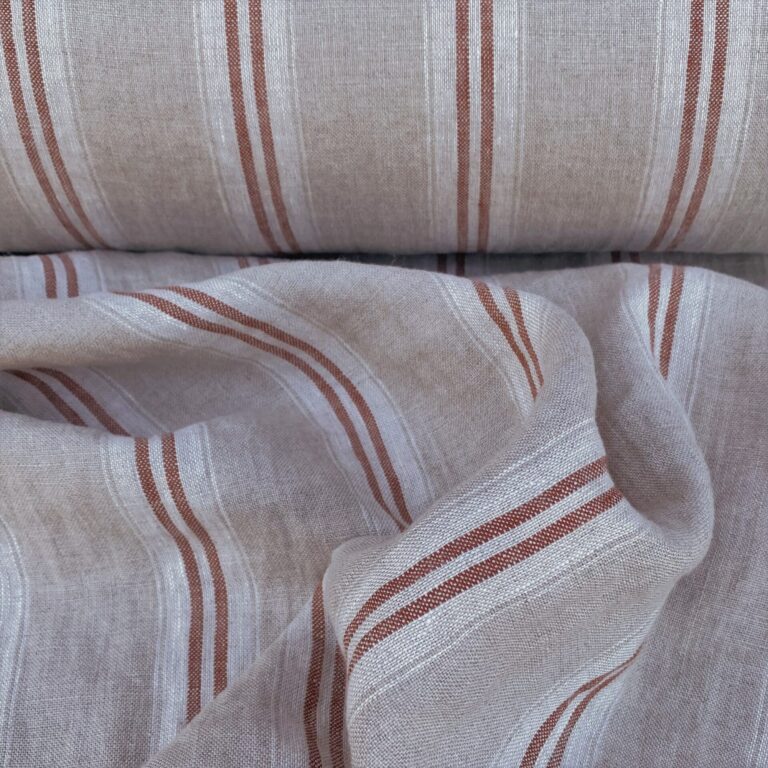 Linen Striped Fabric Red