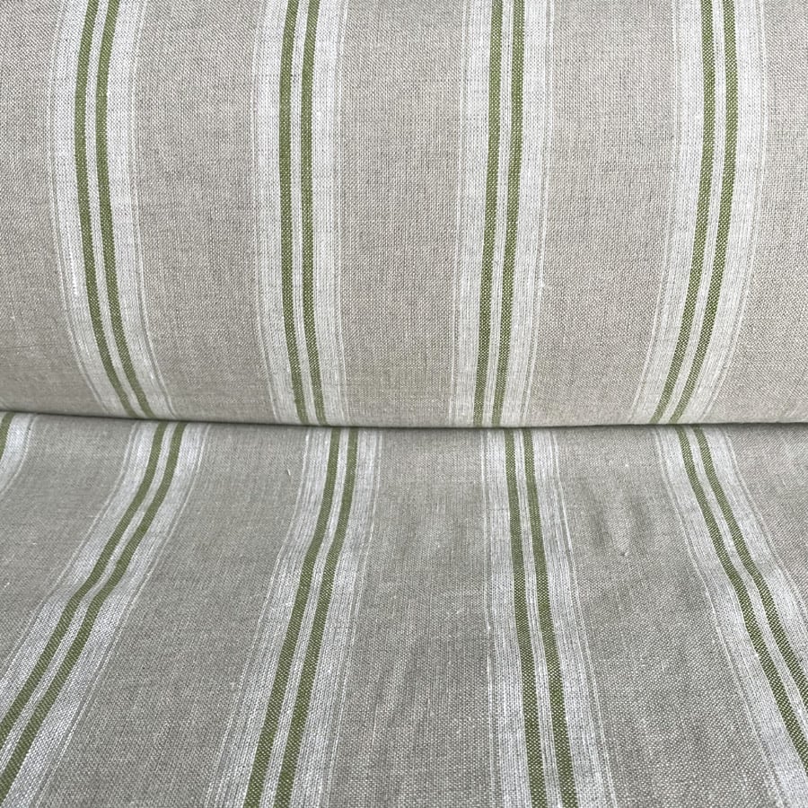 Washed Linen Oland Stripe - Grass Green