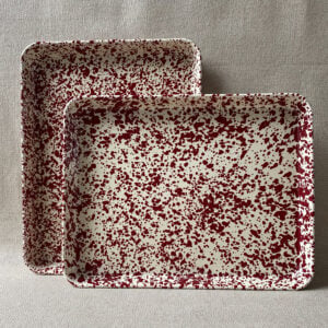 Enamelware Rectangle Tray - Burgundy and Cream - Image 1