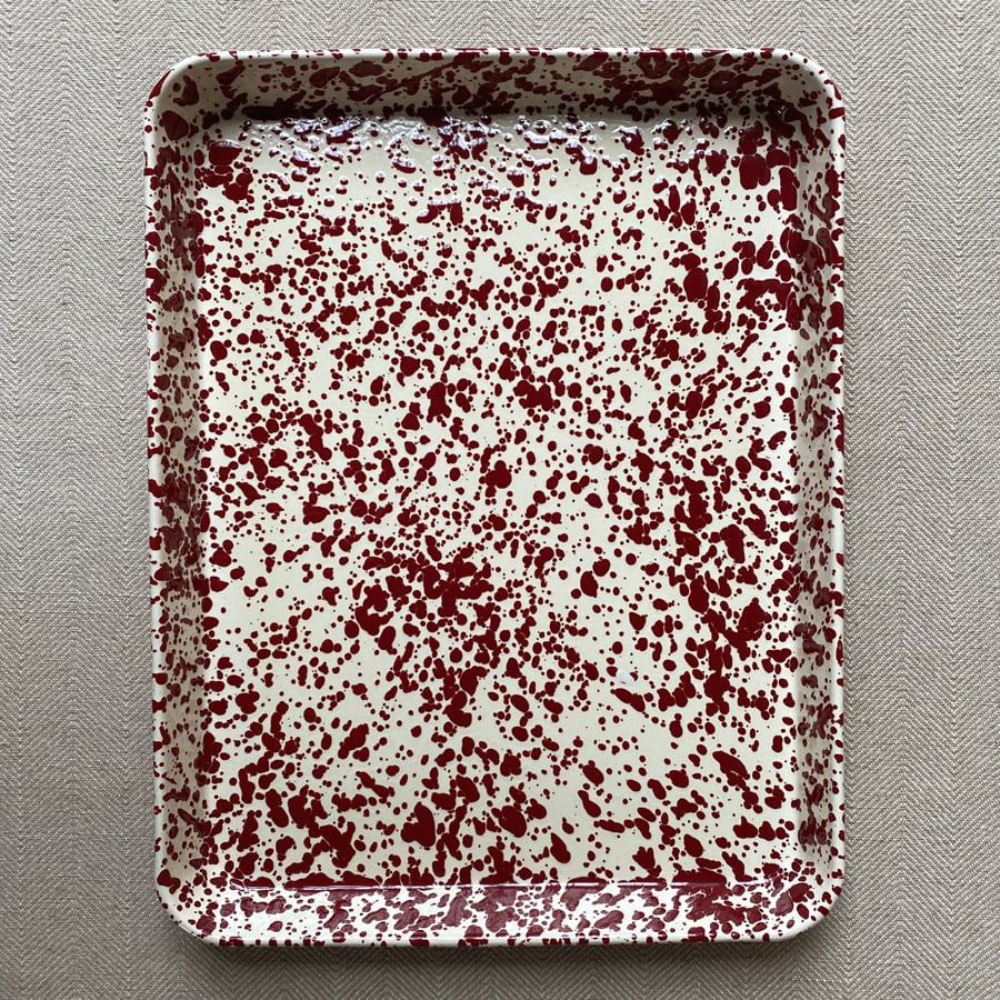 Enamelware Rectangle Tray - Burgundy and Cream