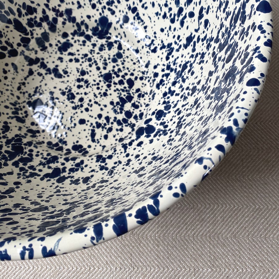 Enamelware Large Salad Bowl - Navy and Cream