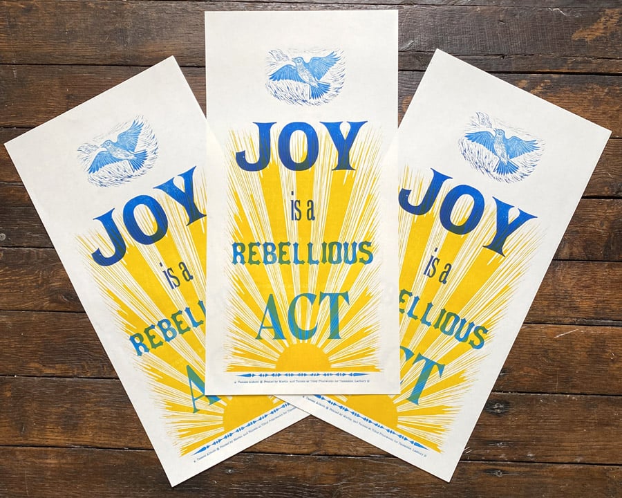 Joy Letterpress Poster by Tamsin  Abbott