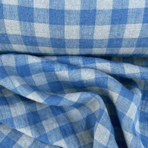 Washed Linen Check Denim Blue - Image 2
