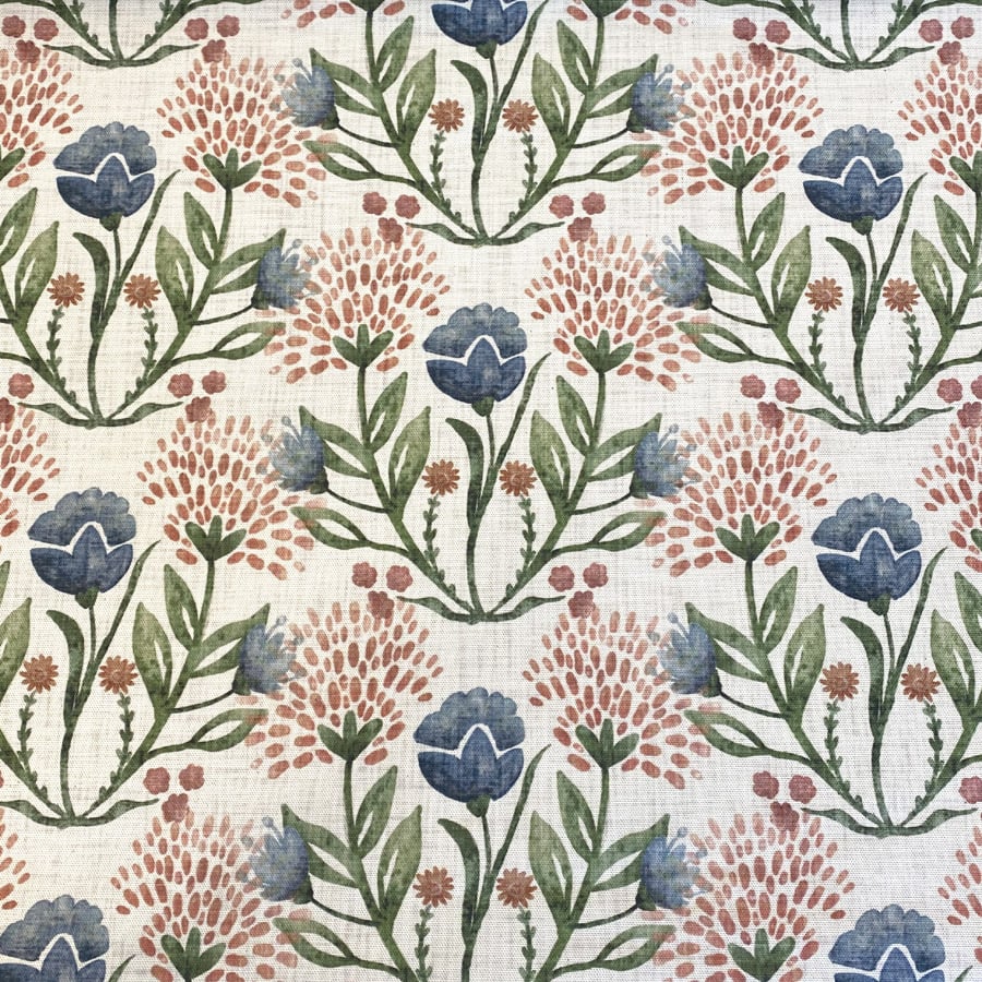 Wild Clover on Ivory - Indigo and Red
