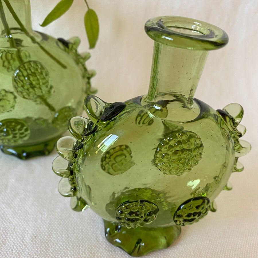 Small Flat Roman Green Glass Bottle