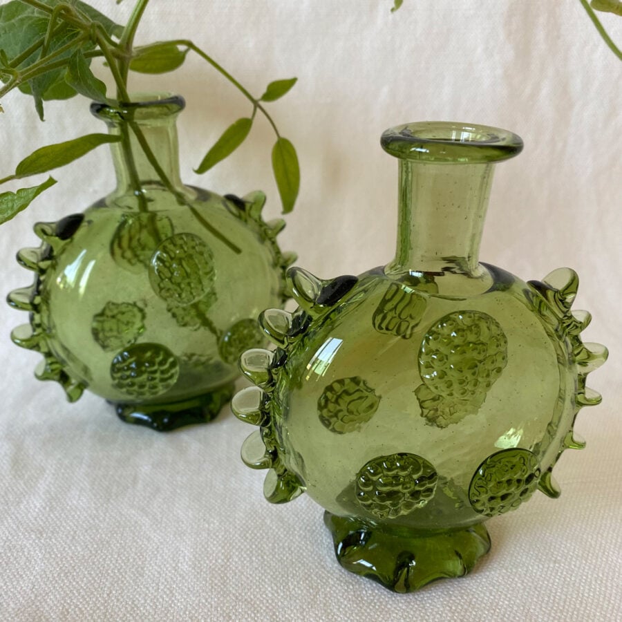 Small Flat Roman Green Glass Bottle