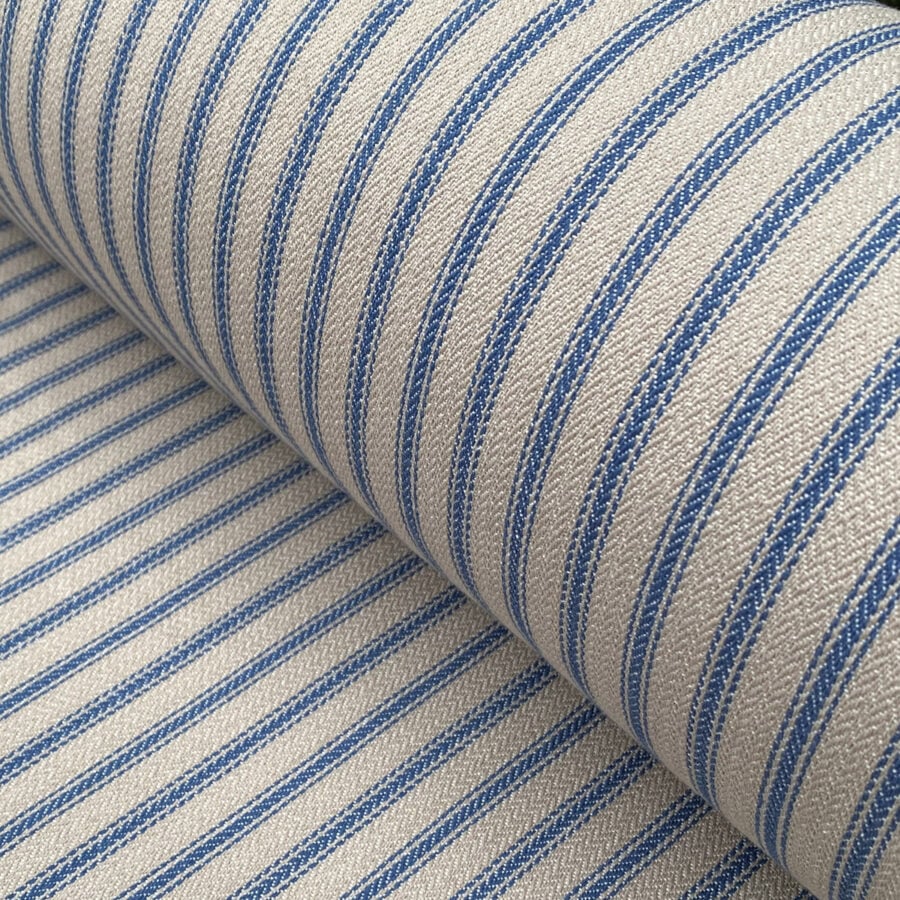 Ticking Fabric blue on beige stripe