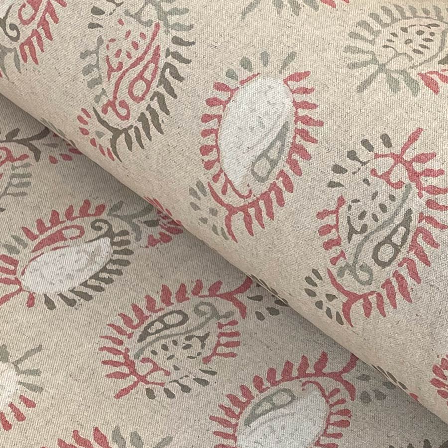 Extra wide fabric with coral pink design
