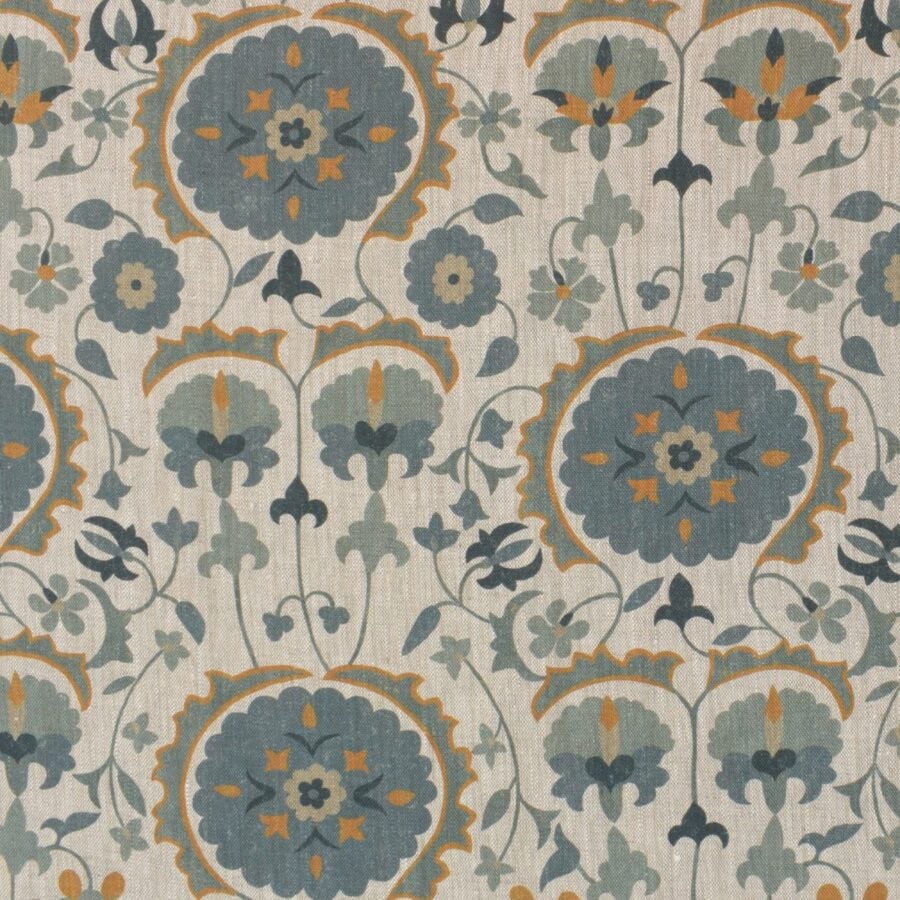 Karabair Linen - Teal, Ink and Ochre