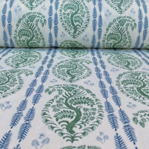 Larisa Stripe Ivory - Leaf Green and Indigo - Image 3