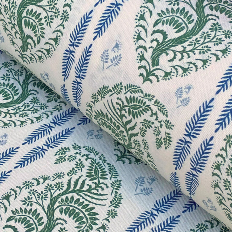 Larisa Stripe Ivory - Leaf Green and Indigo