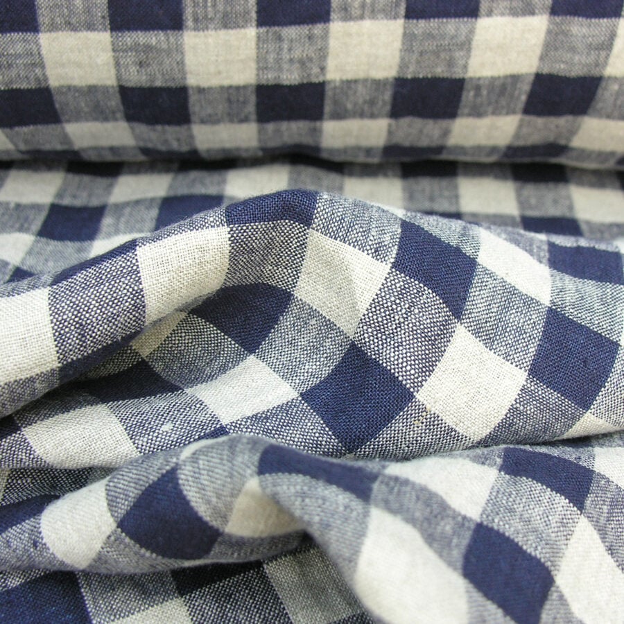 Washed Linen Check Navy