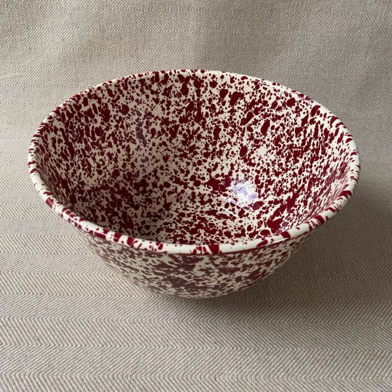 Enamelware Large Salad Bowl - Burgundy and Cream - Image 2