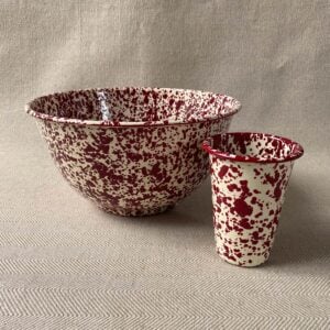 Enamelware Large Salad Bowl - Burgundy and Cream - Image 4