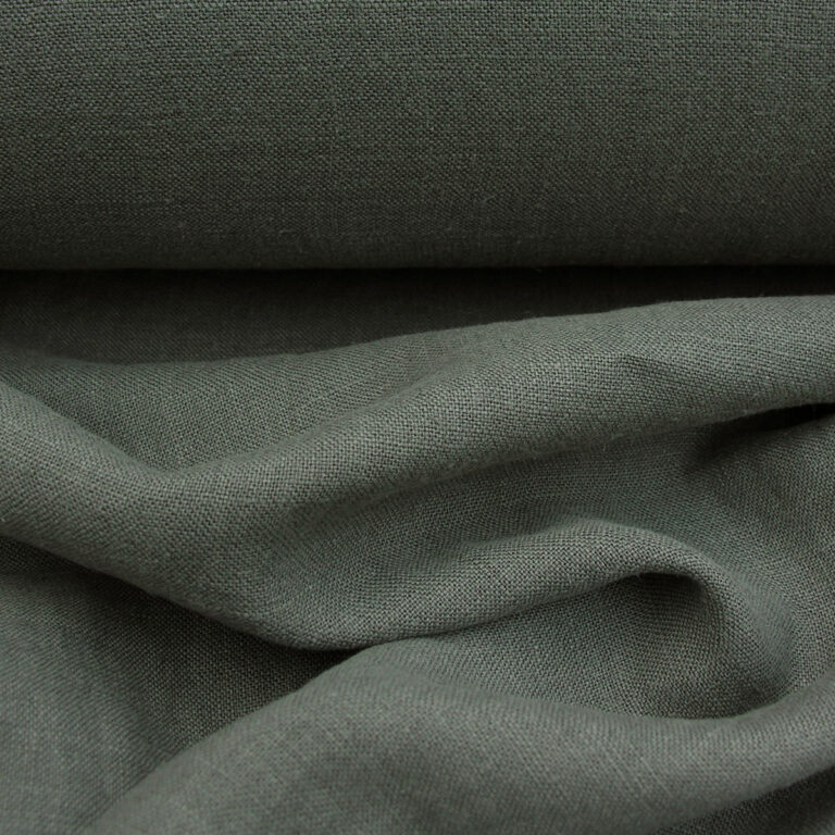100% Linen fabric with a super soft drape in a soft dark olive green. Suitable for curtains and blinds where a good drape is uppermost.