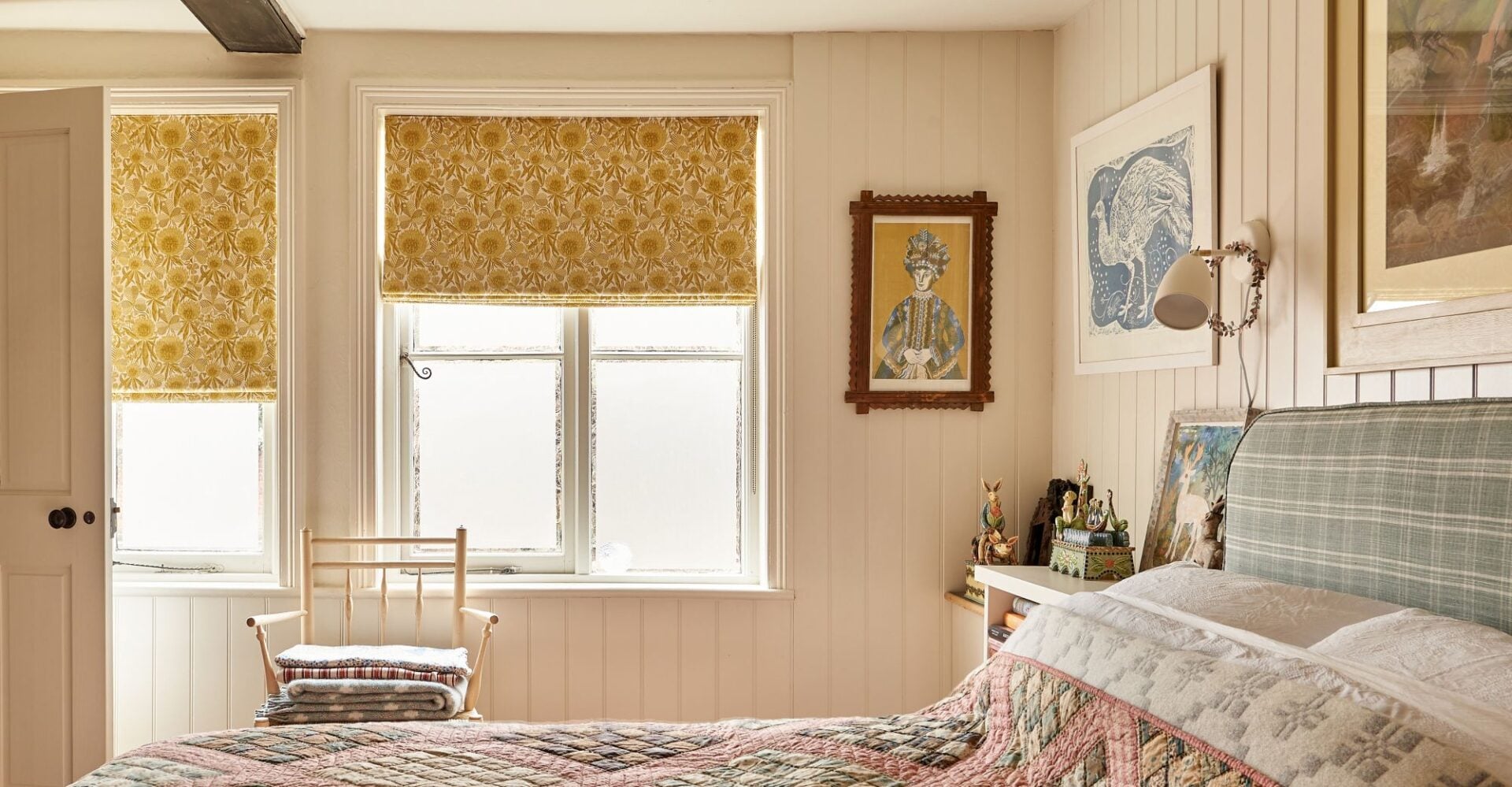 roman Blind in a cottage angie lewin fabric