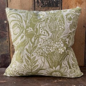 Squirrel and Sunflower Cushion - Olive Green - Image 1