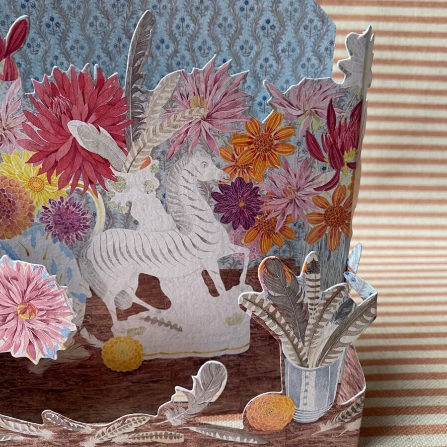 Angie Lewin 3D Card Zebra, Dahlias & Feathers