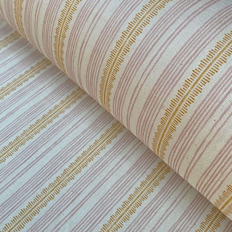 Tinsmiths Striped Feather Stripe Fabric on a roll in carnation pink & orange gold