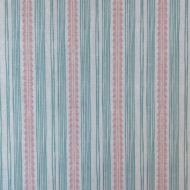 Tinsmiths Striped Feather Stripe Fabric on a roll in seagreen & coral