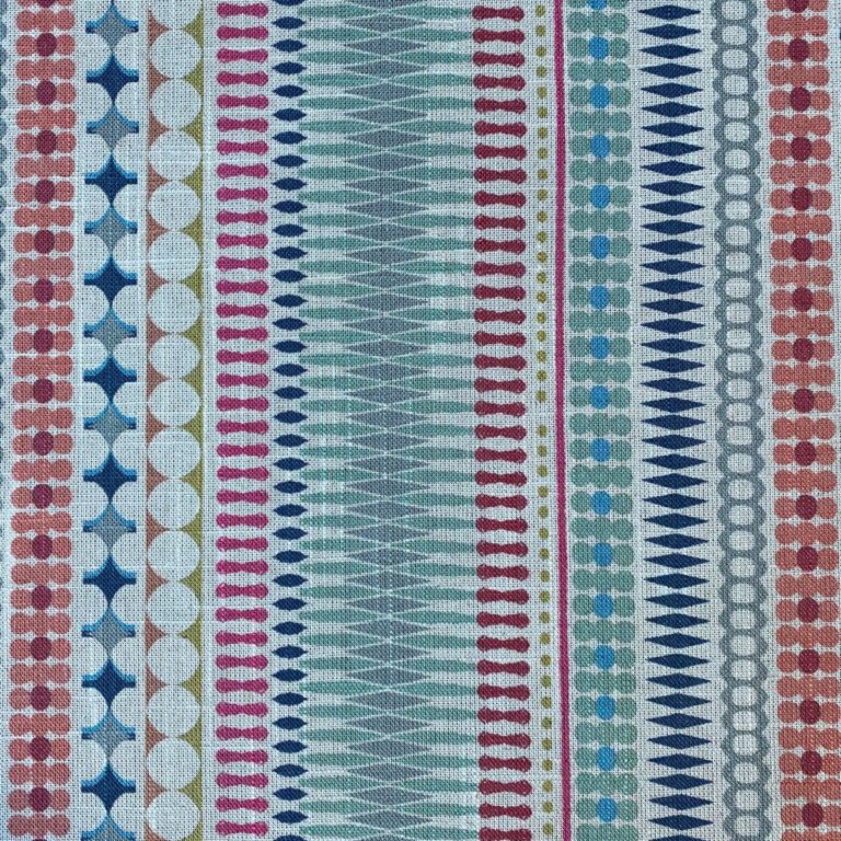 Tinsmiths Omega Striped Fabric roll in seagreen & raspberry