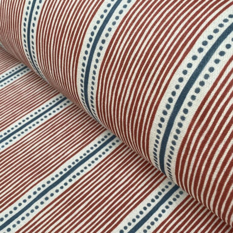 Red & Blue striped fabric at an angle