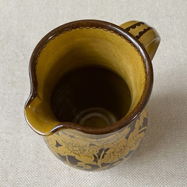 Katie B Morgan slipware Harvest Jug on tablecloth