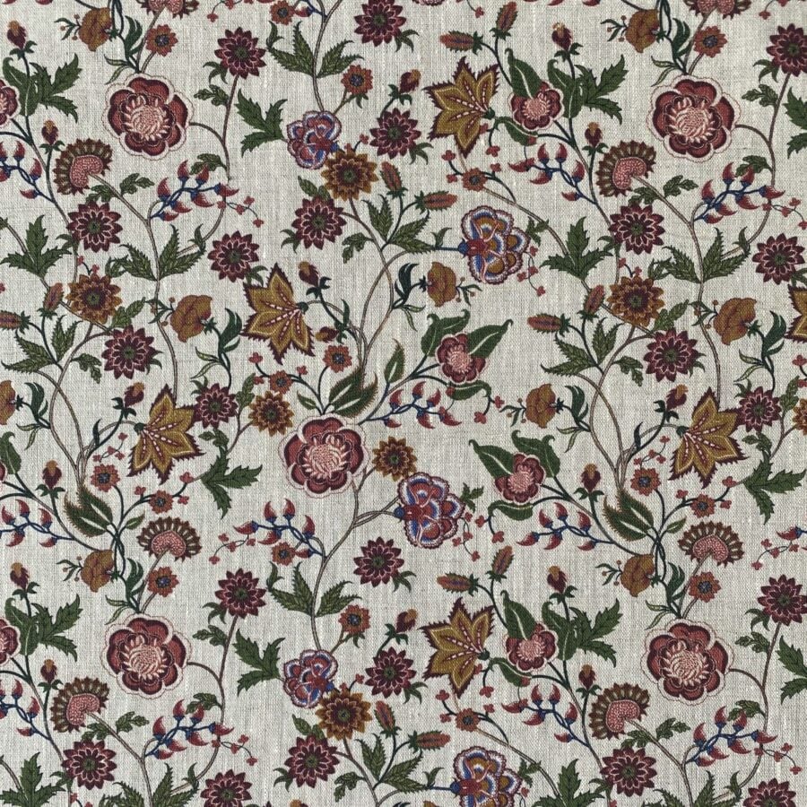 Melody Linen Raspberry & Leaf Green