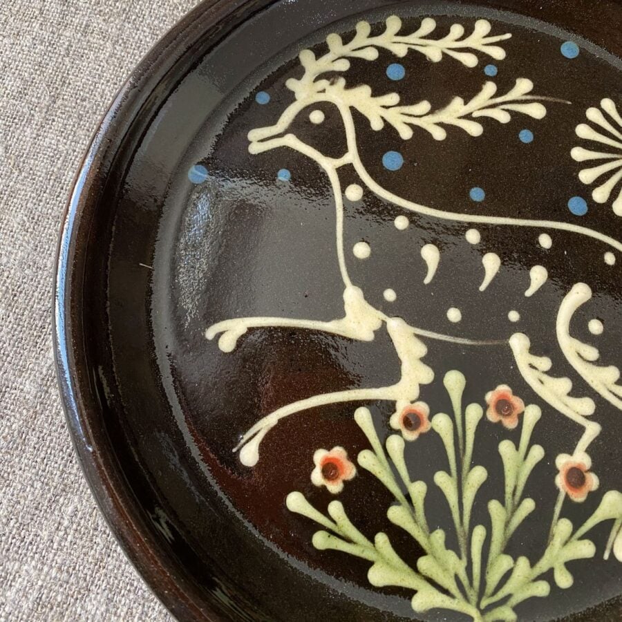 Paul Young Slipware Plate - Black Stag PYSBL