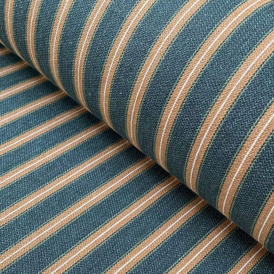 Alma Ticking Fabric in Forest Green & Brick Red