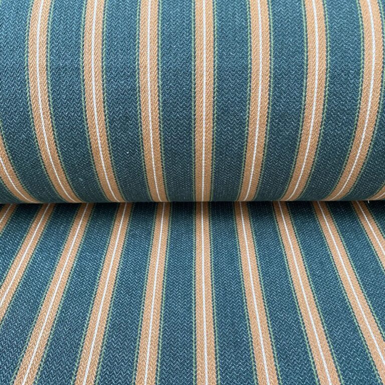 Alma Ticking Fabric in Forest Green & Brick Red