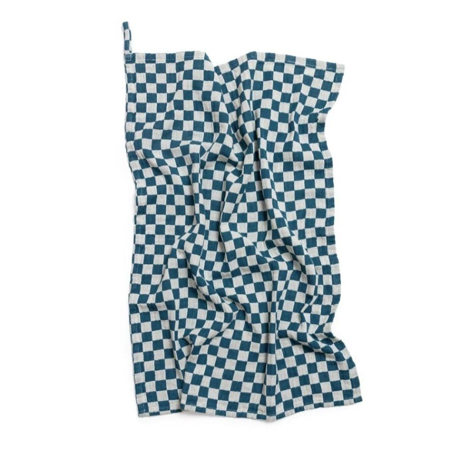 Checked Cotton Hand Towel Teal
