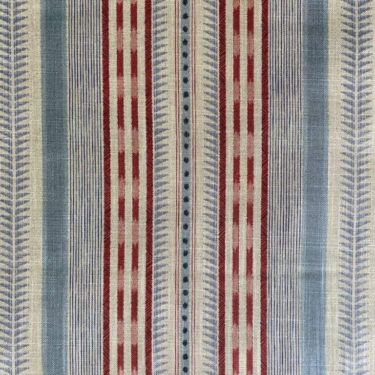 Extra Wide Caspian striped fabric in strawberry red & duckegg